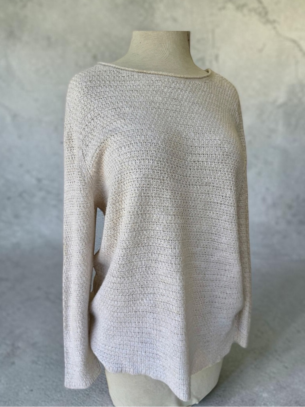 Eileen Fisher Organic Cotton Linen Sweater XL Ivory White Classic